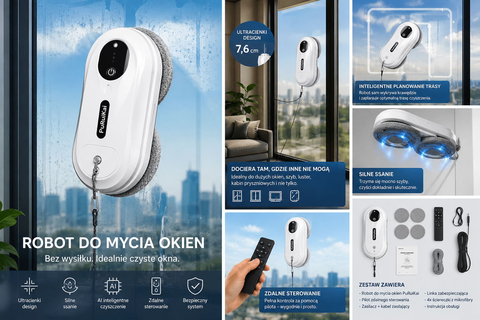 PuRuiKai Smart Window Cleaner – Inteligentny Robot do Mycia Szyb